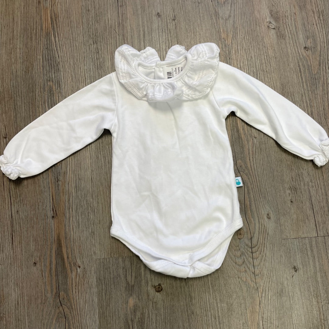 White Beba Bean LS Onesie, 6-12M