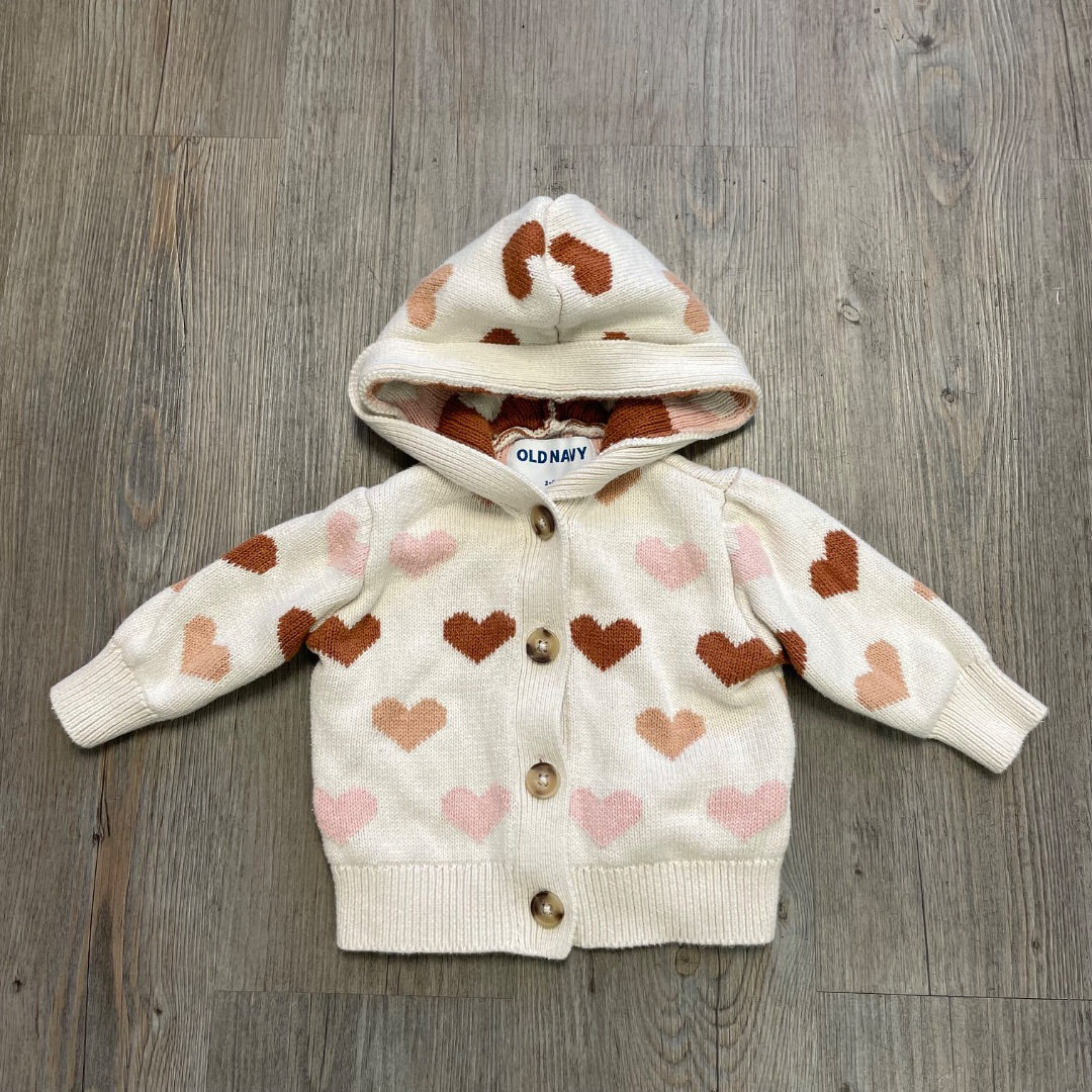 Hearts Print Old Navy Knit Hooded Cardigan, 3-6M
