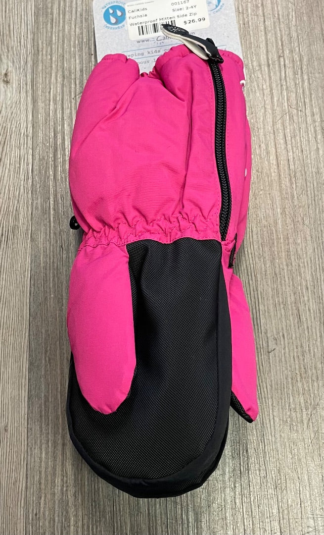 Fuchsia CaliKids Waterproof Mitten Side Zip, 2-4Y