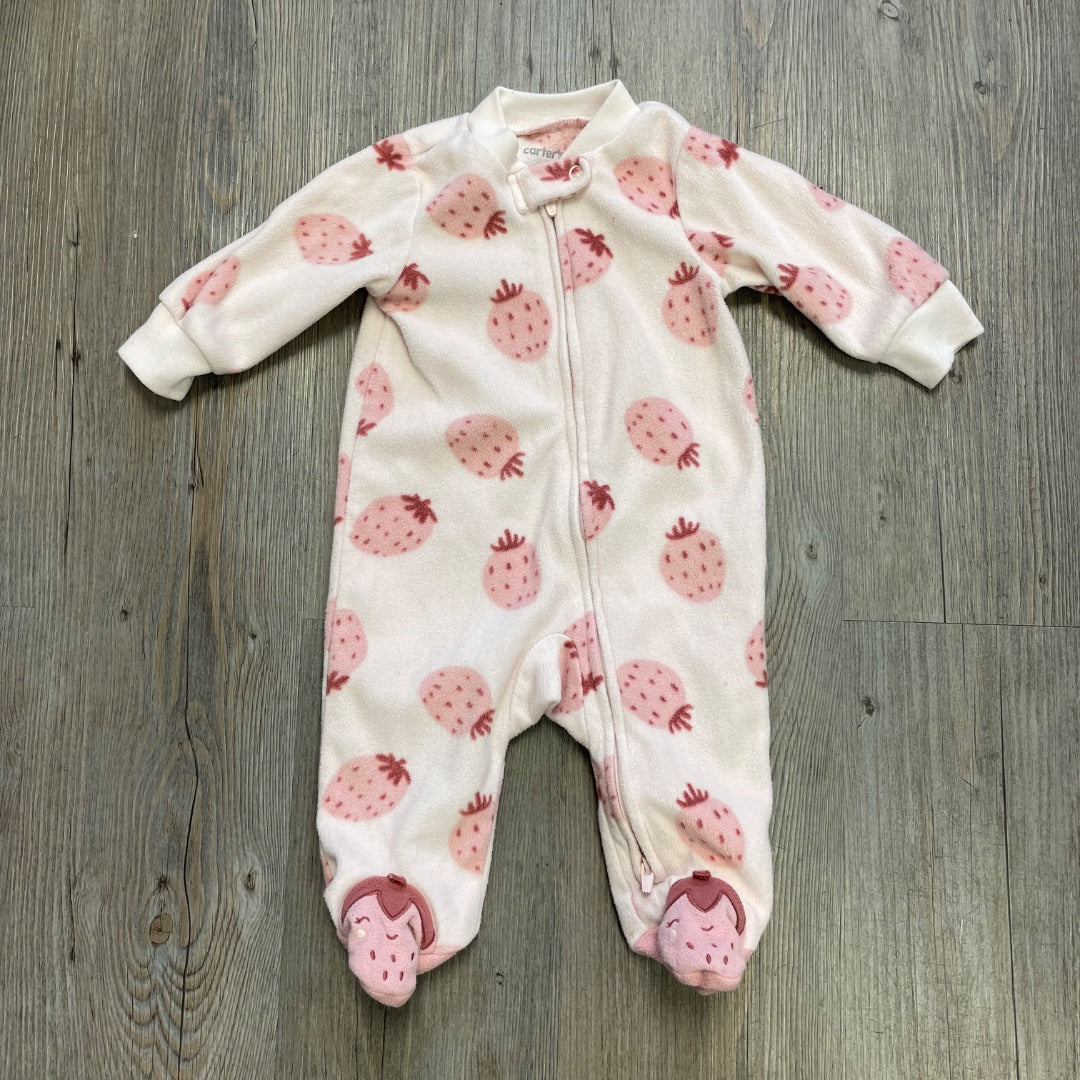 Pink Strawberry Print Carters PJ Onesie, 3M