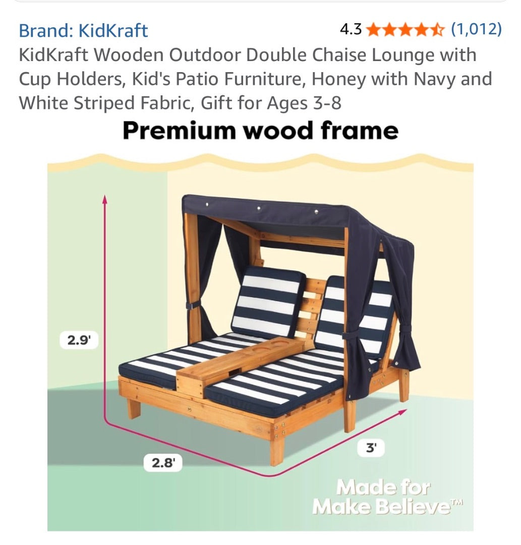 Wooden - Blue/White Kidcraft Double Chaise Lounge - NEW!