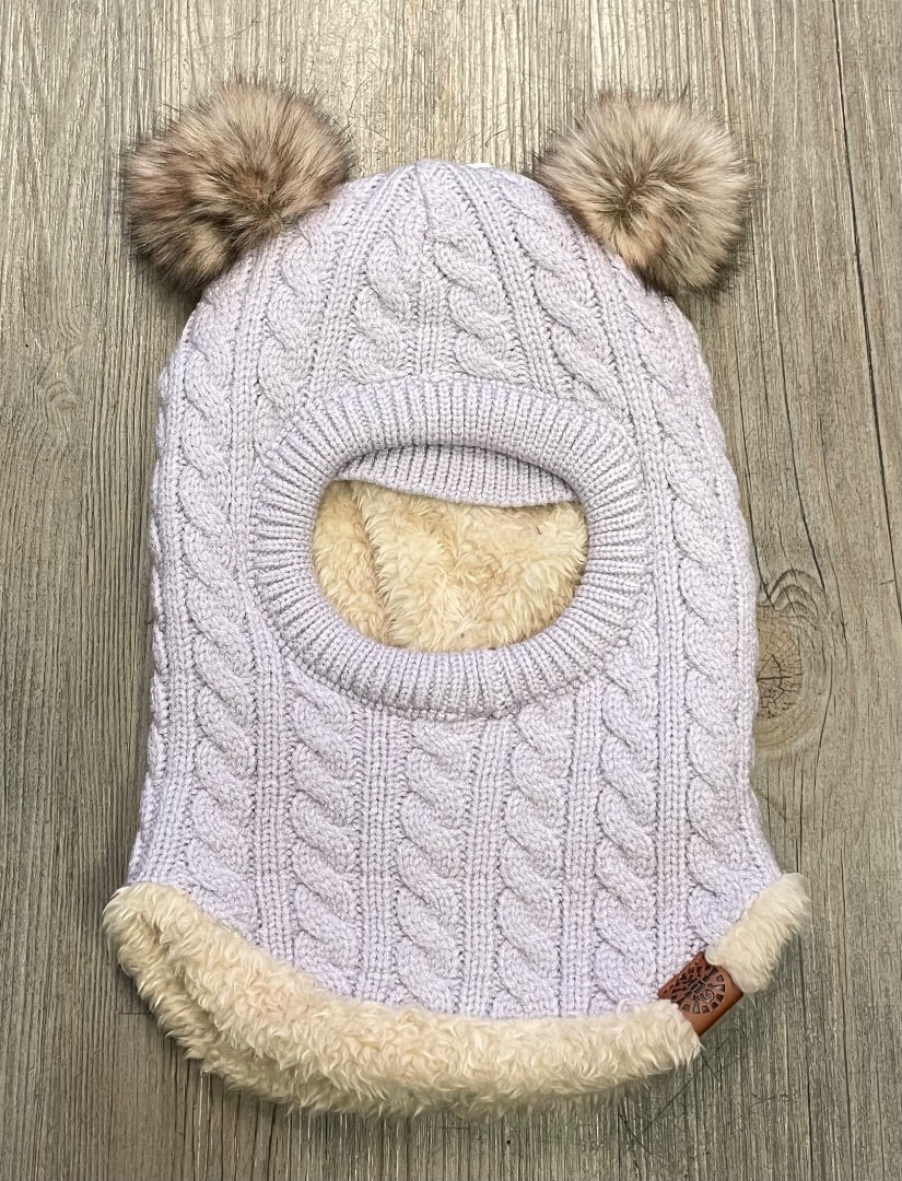 Lavender CaliKids Knit Balaclava with Fur Poms , 9-24M