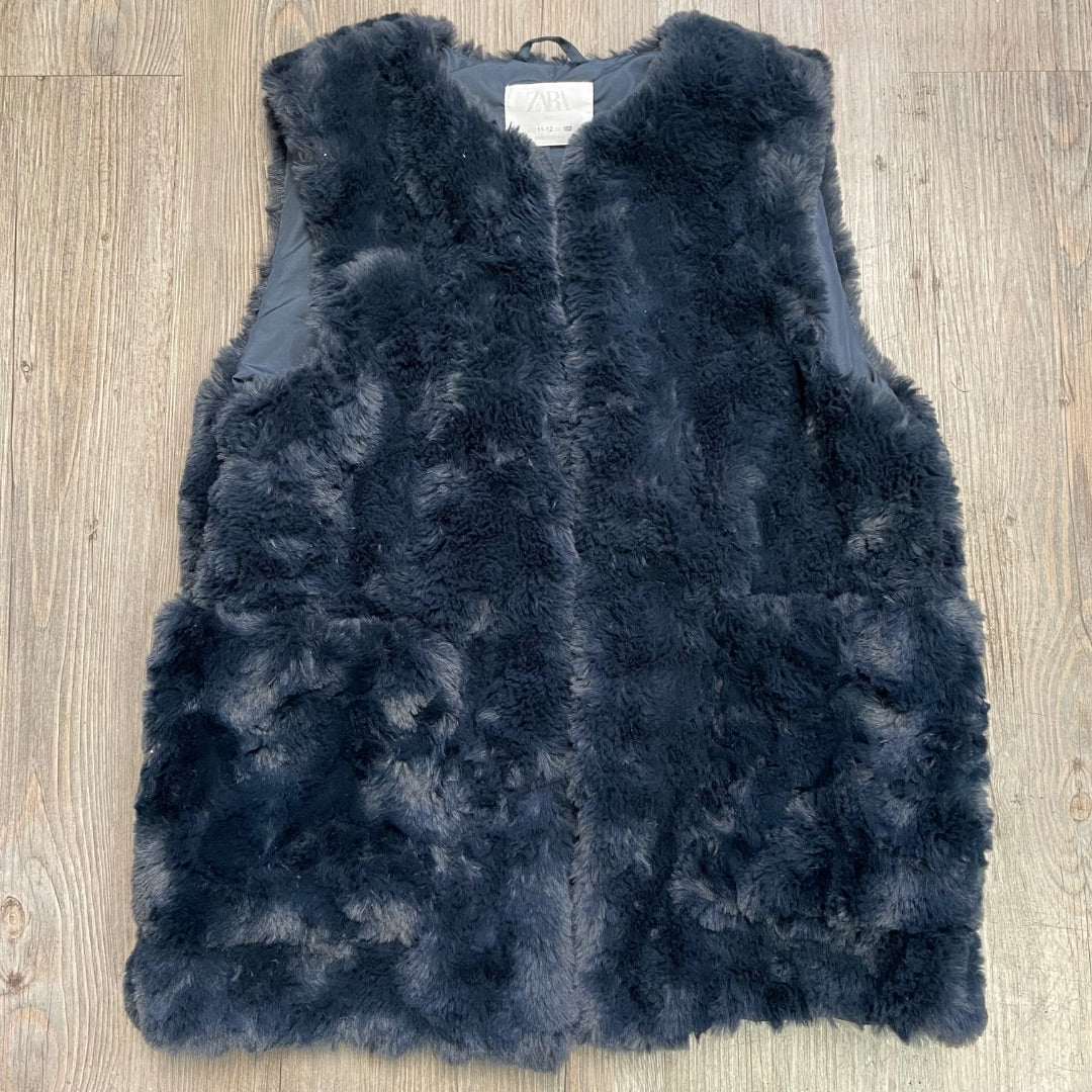 Navy Zara Faux Fur Vest, 11-12Y