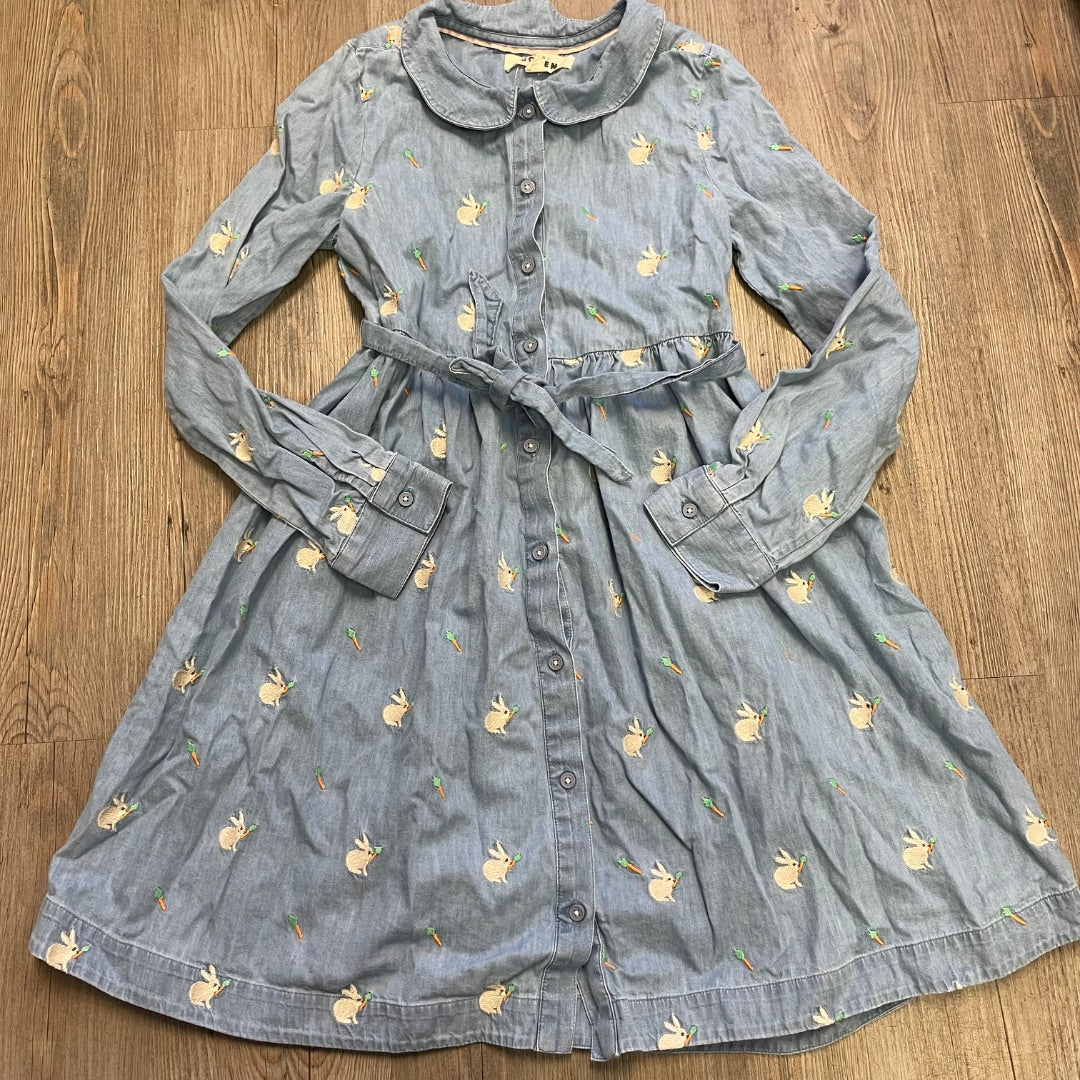 Bunny Embroidered Mini Boden Long Sleeve Dress, 11-12Y