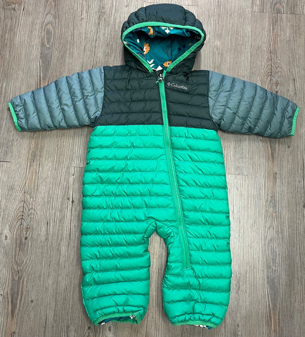 Green Columbia Puffer Reversible Snow Suit, 12-18M