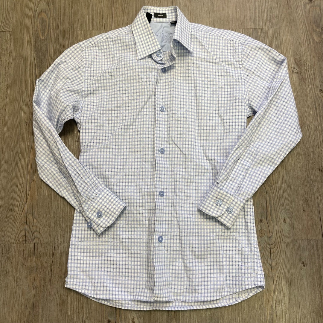 Blue Micro Check Ragazzo Long Sleeve Shirt, 10Y