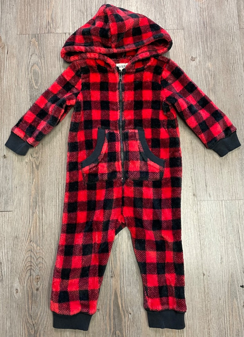 Red Plaid Little Blue House Fleece Pj Onesie, 18-24M