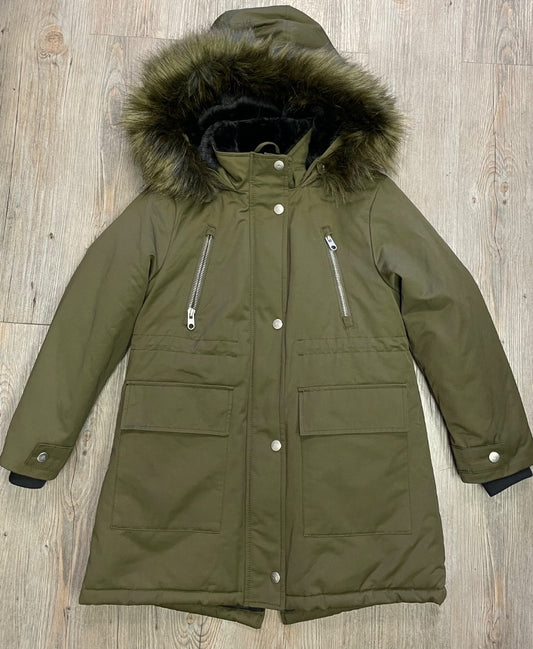 Dark Olive Zara Winter Faux Fur Lined Jacket, 9Y