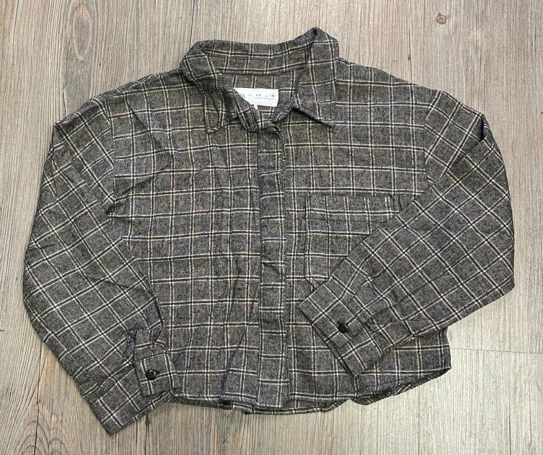 Checkered,Brown Black Zara L/S Cropped Top, 8-9Y