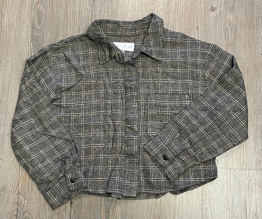 Checkered,Brown Black Zara L/S Cropped Top, 8-9Y