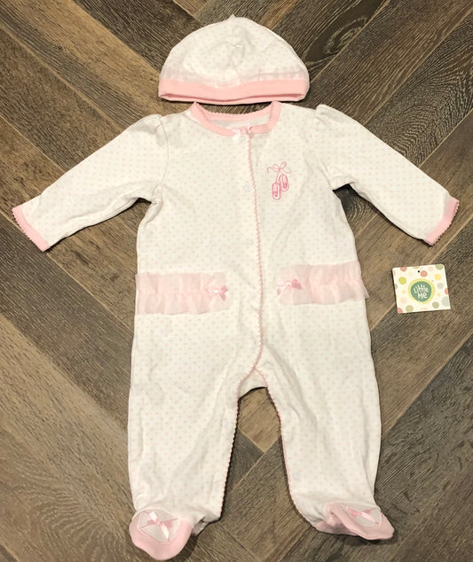 Pink/whi  Little Me Onesie 2pc, 6M