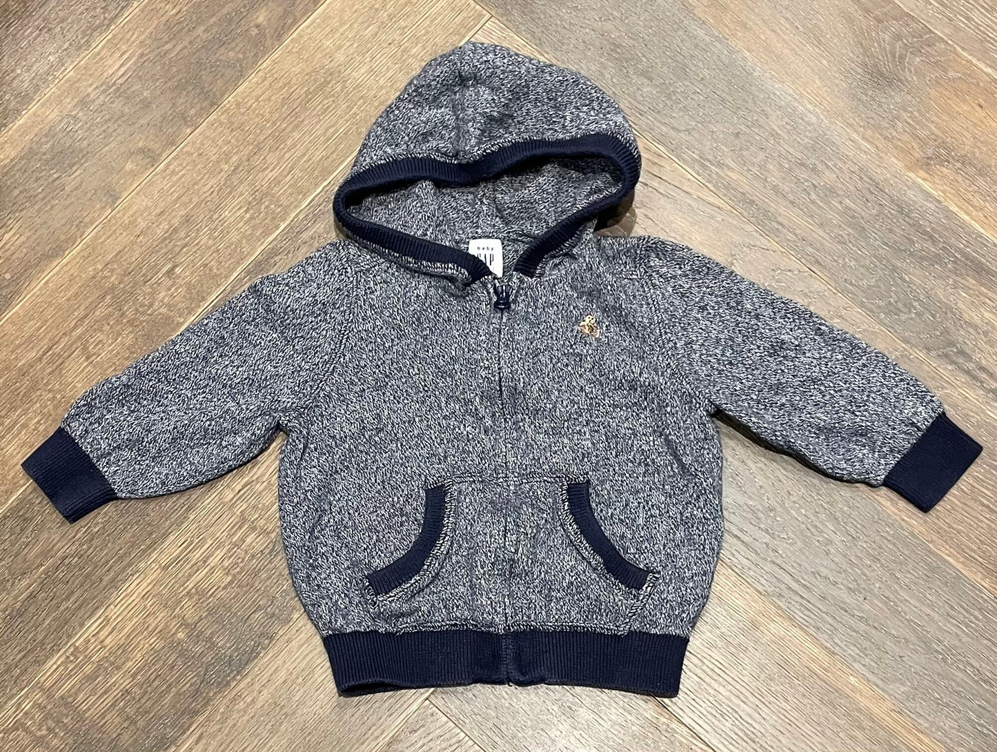 Navy  Gap Knit Zip Hoodie, 12-18M