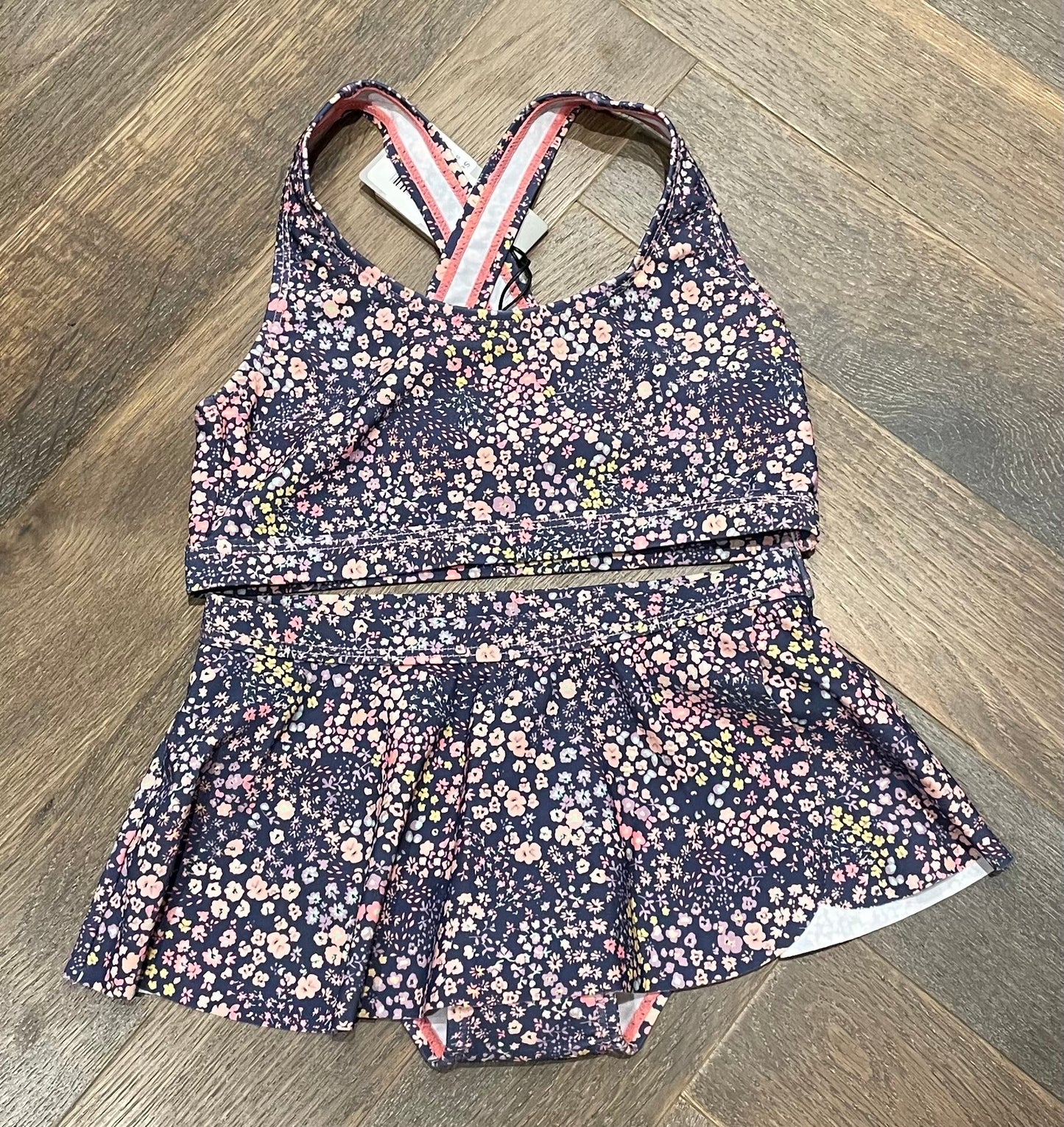 Floral  Color Kids Bathing Suit, 6Y