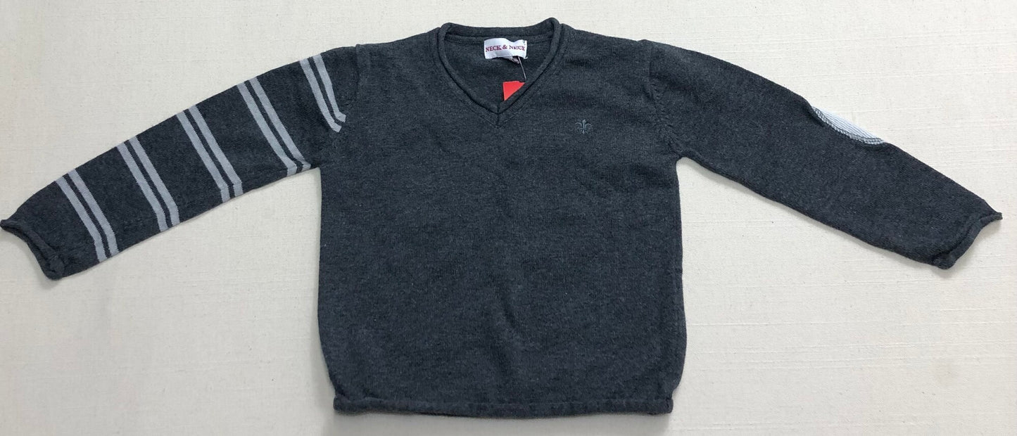 Grey  Neck& Neck Knit Sweater, 2Y