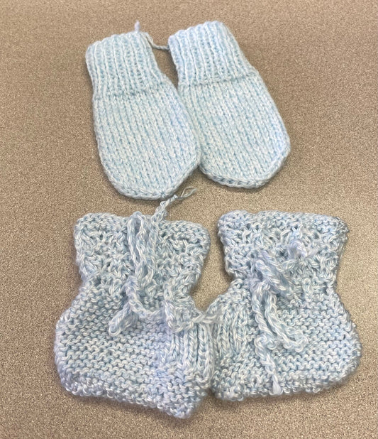 Blue  Knit Baby Bootie & Mitts, 0-6M