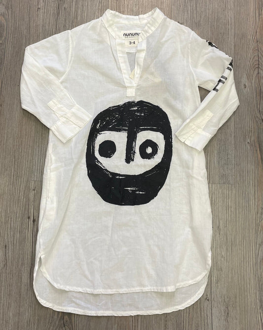 White  NUNUNU Dress LS, 3-4Y