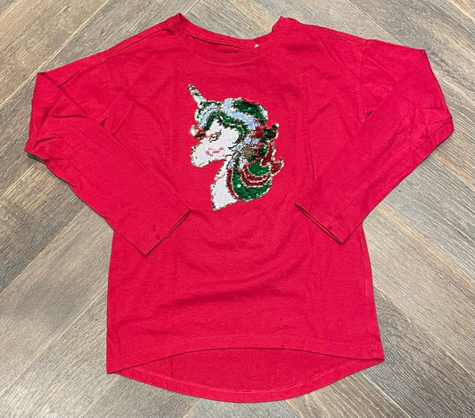 Red  CP Holiday Unicorn LS, 5-6Y