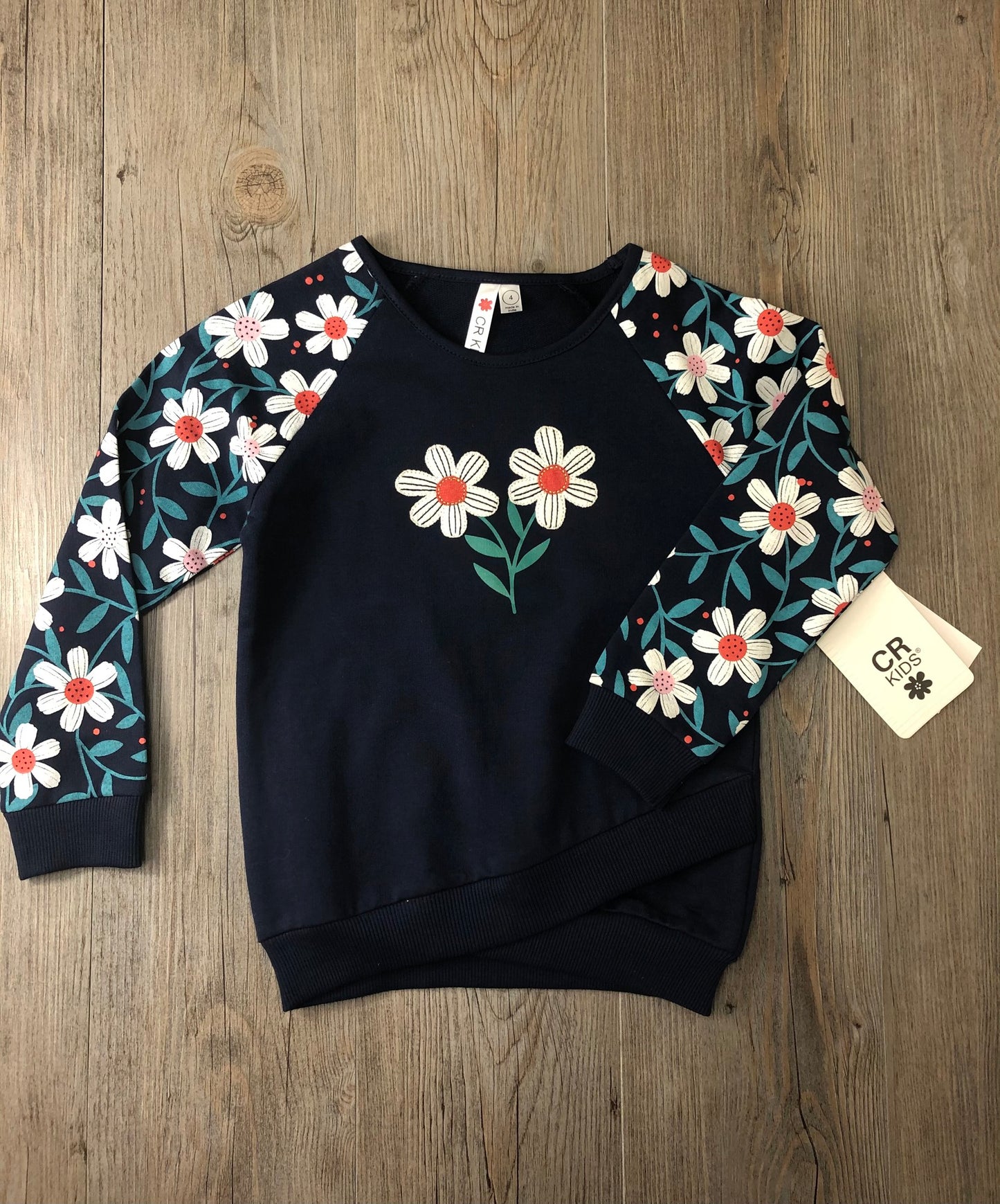 Navy  Floral Terry 4645 Top, 4Y