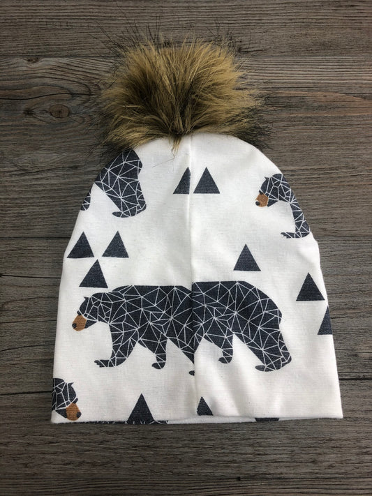 White Gr  Baby Hat With Detchable, 6-12M