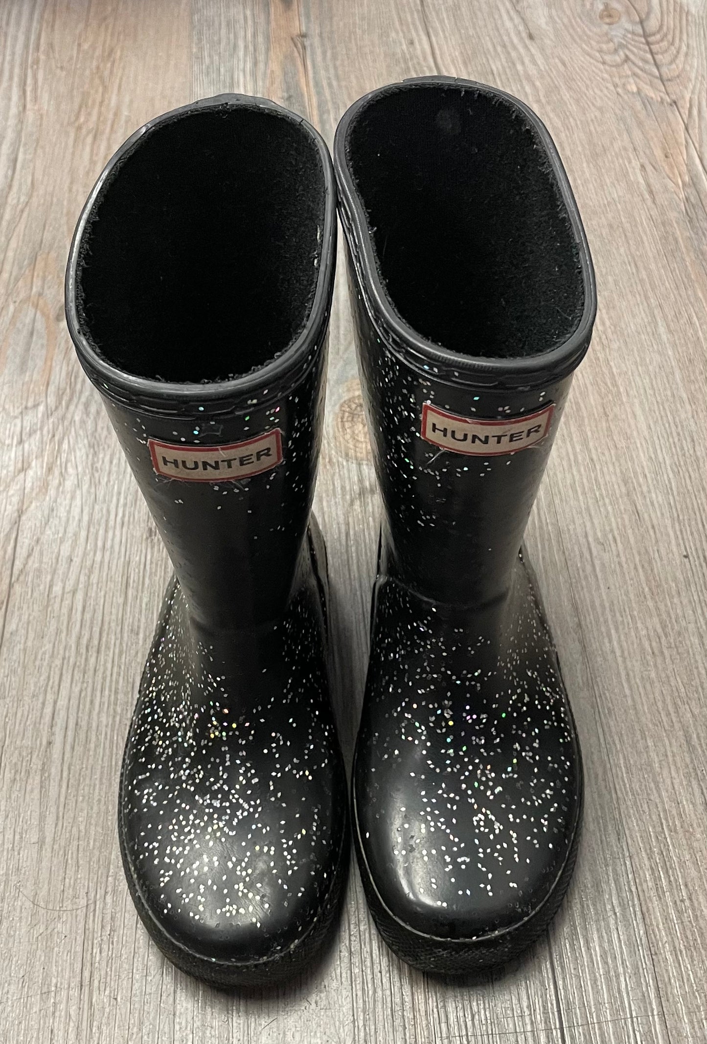 Black  Hunter Glitter Rain Boots, 10T