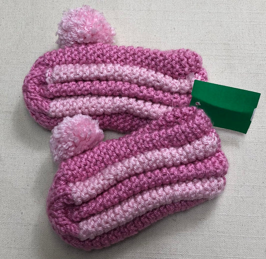 Pink  Handmade Knit Slippers, 11Y+
