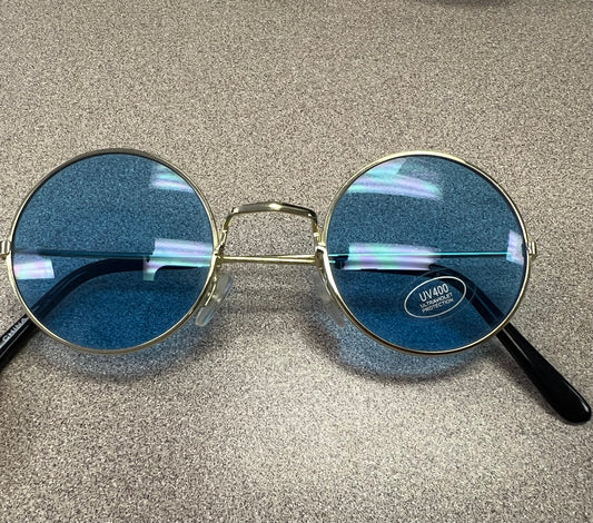 Gold  Metal Frame - Blue Lense, Round