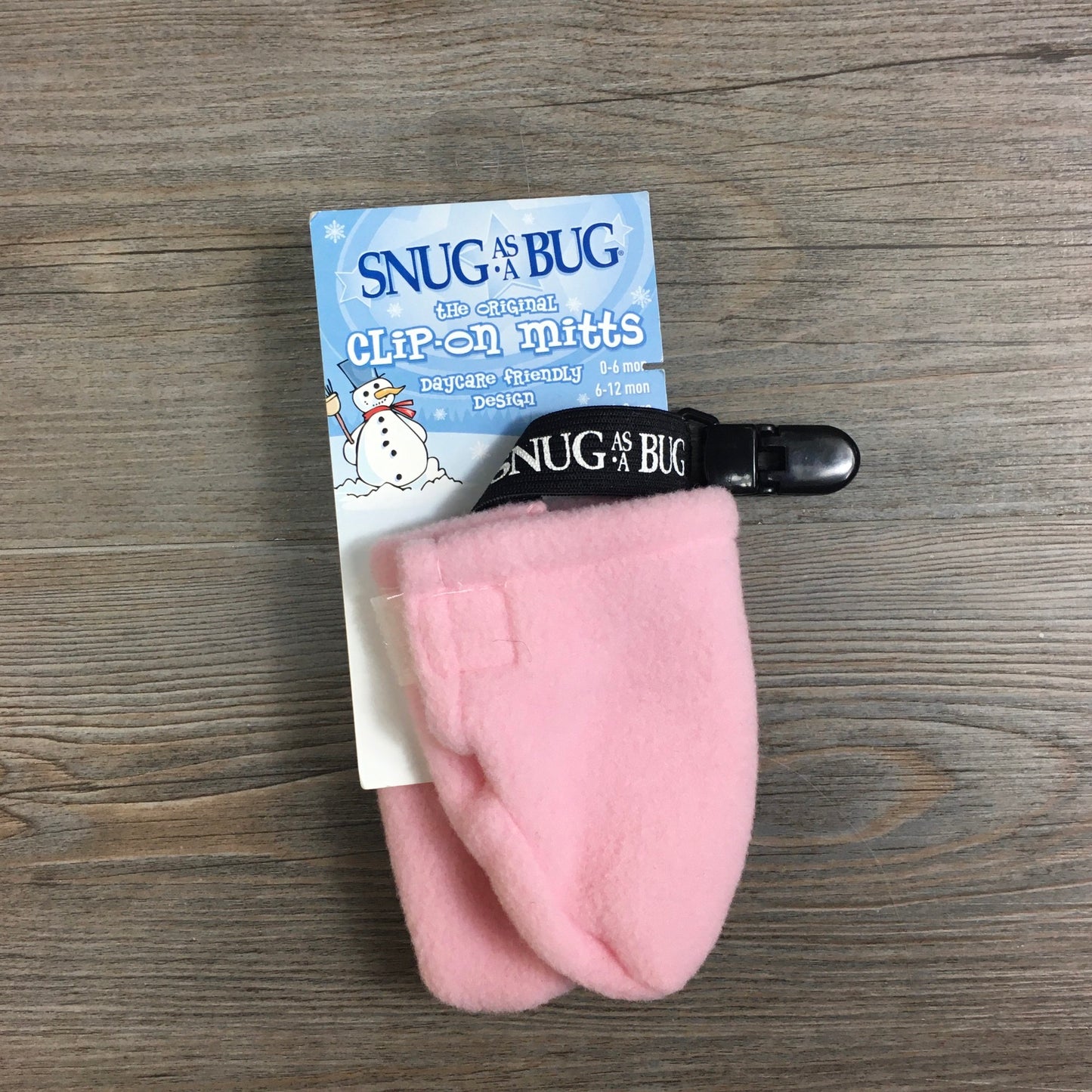 Pink  Clip On Mitts, Age 0-6M