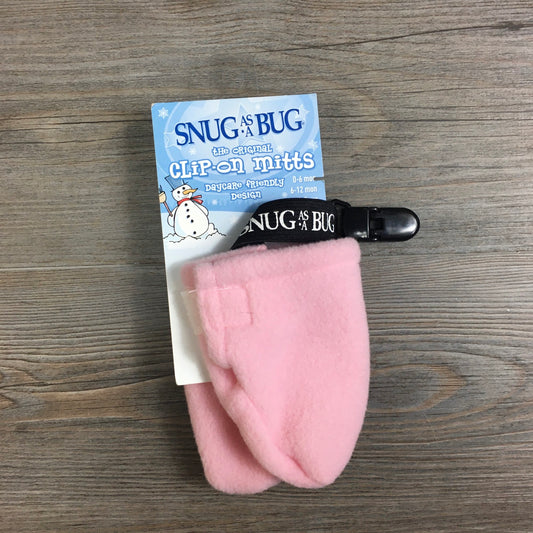 Pink  Clip On Mitts, Age 0-6M