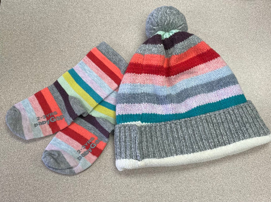 Multi  Gap Knit Lined Hat & Sock, 2-3Y