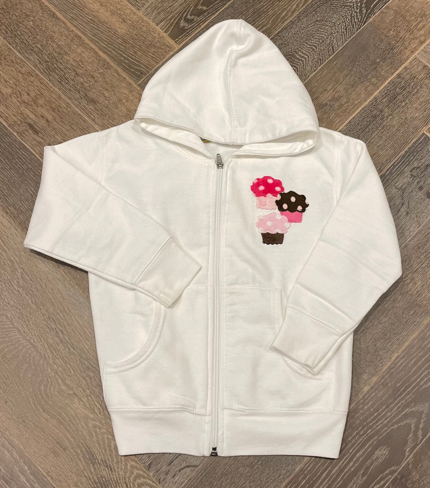White  Cupcake Zip Hoodie, 6Y