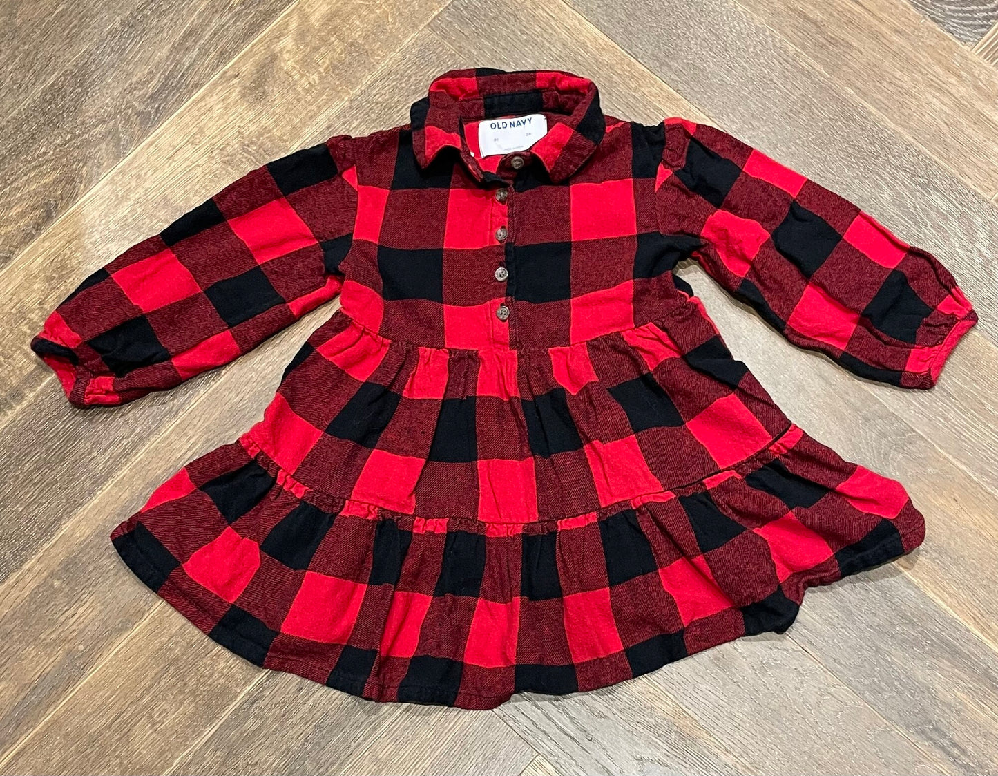 Red  Old Navy Plaid Dress LS, 2Y