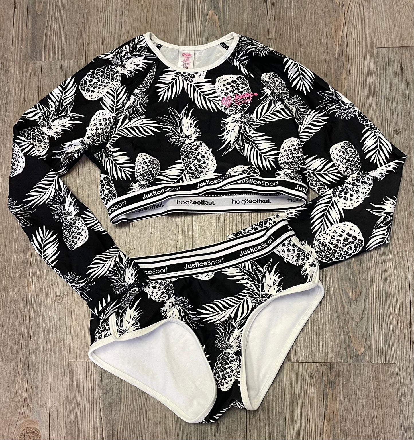 Blk/whit  Justice 2pc Bathing Suit, 12-14Y