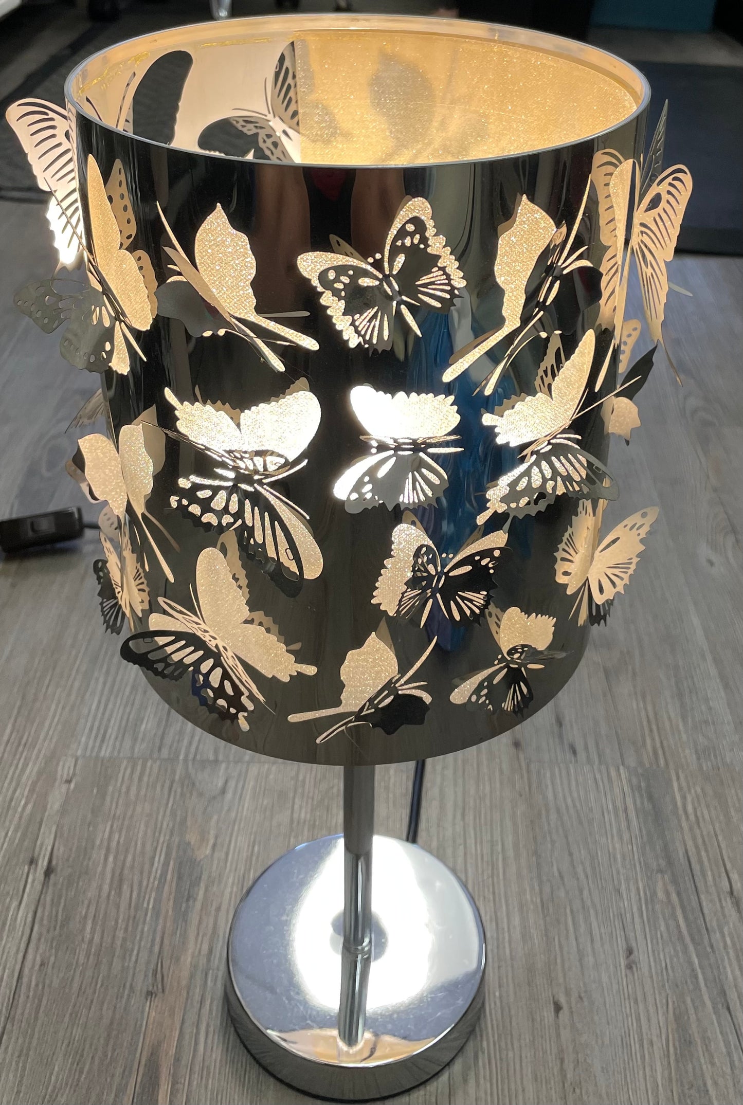 Silver  Metal Butterfly Lamp, 19.5 Inch