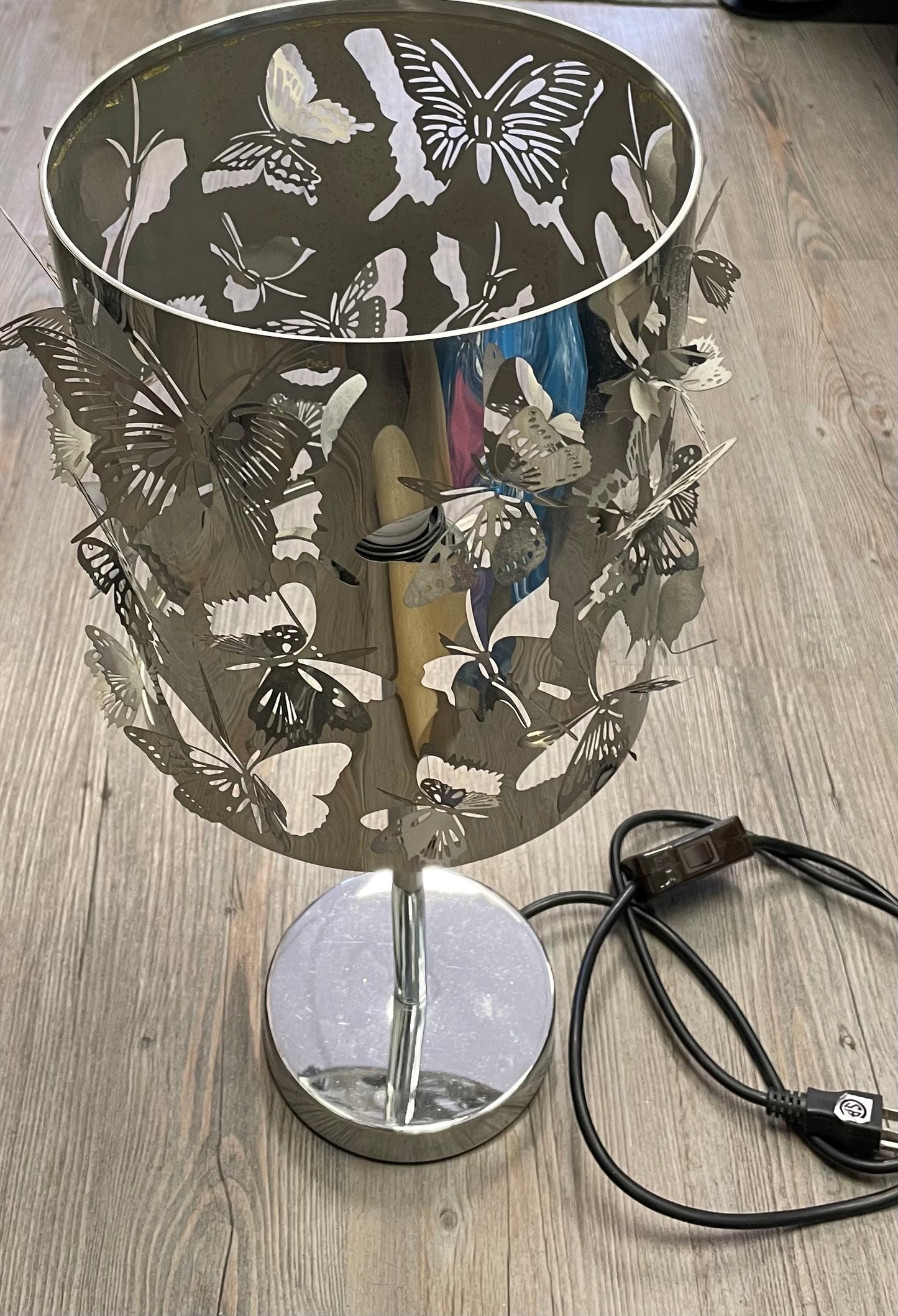 Silver  Metal Butterfly Lamp, 19.5 Inch