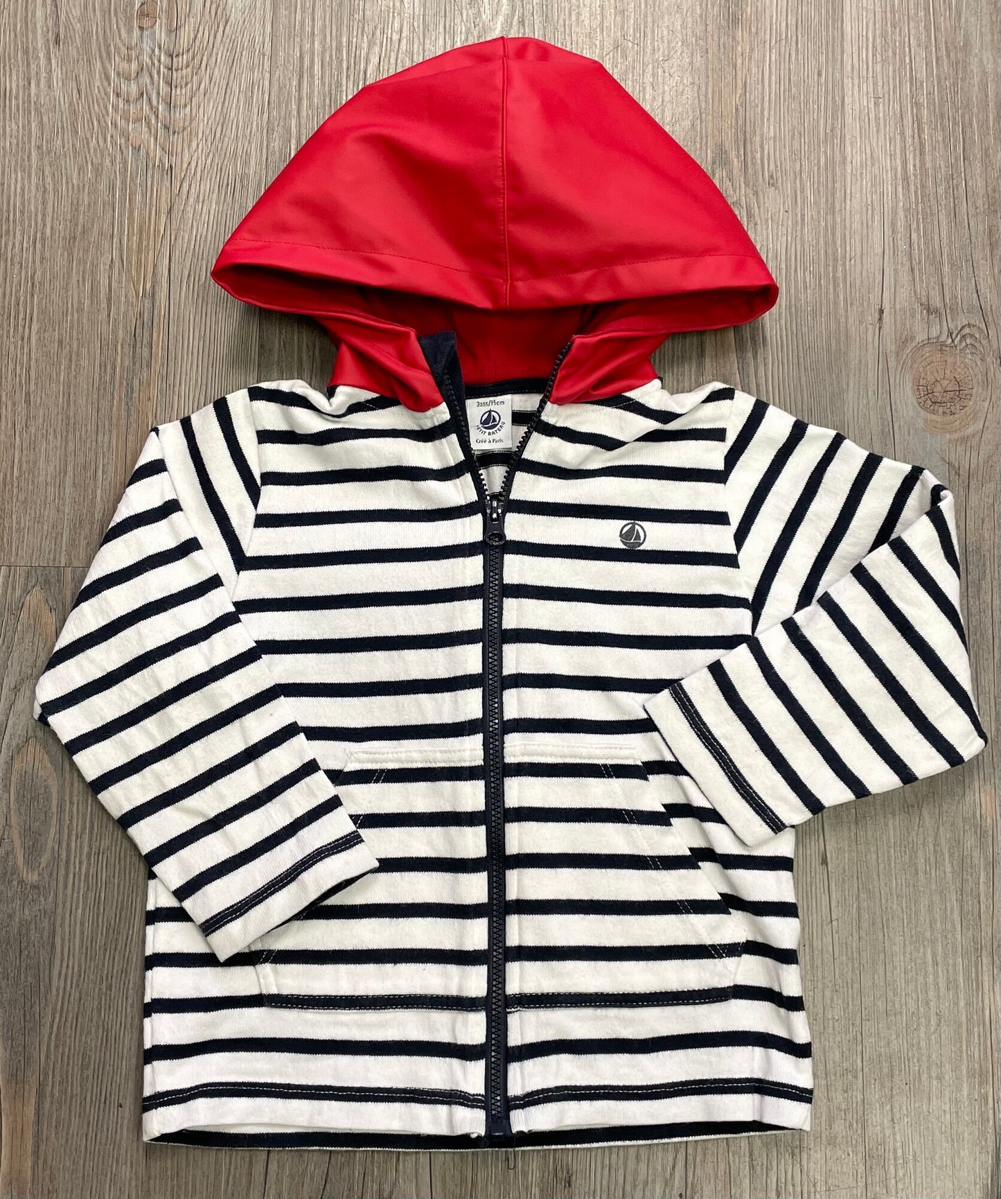 Multi  Petit Bateau Zip Hooded, 3Y