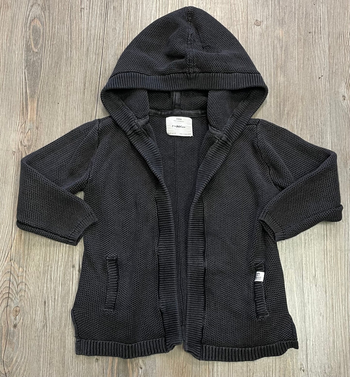 Black  Zara Hooded Knit Sweater, 5Y
