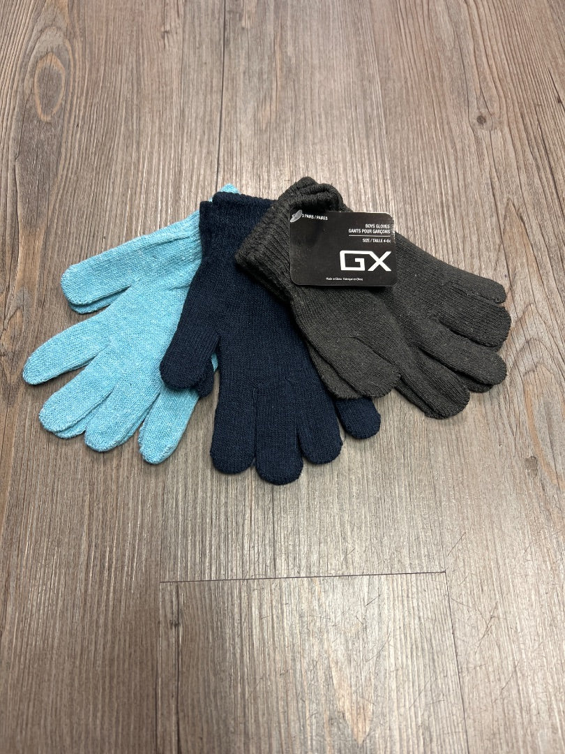 Baby Blue Navy Charcoal Gertex 3 Pack Knit Gloves, 4-6X